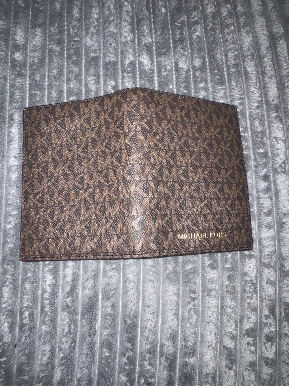 Michael Kors Black and Gold Logo-Print Leather Card Wallet